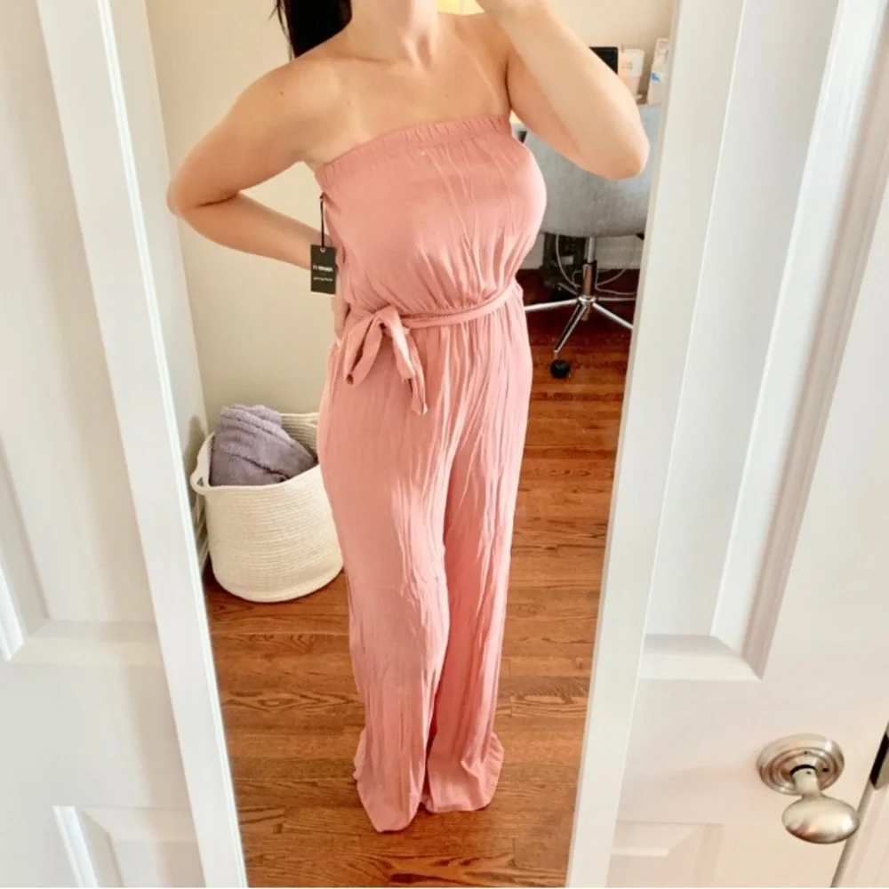 FINAL PRICE Peachy Mauve Jumpsuit with tie wrap - Picture 4 of 6